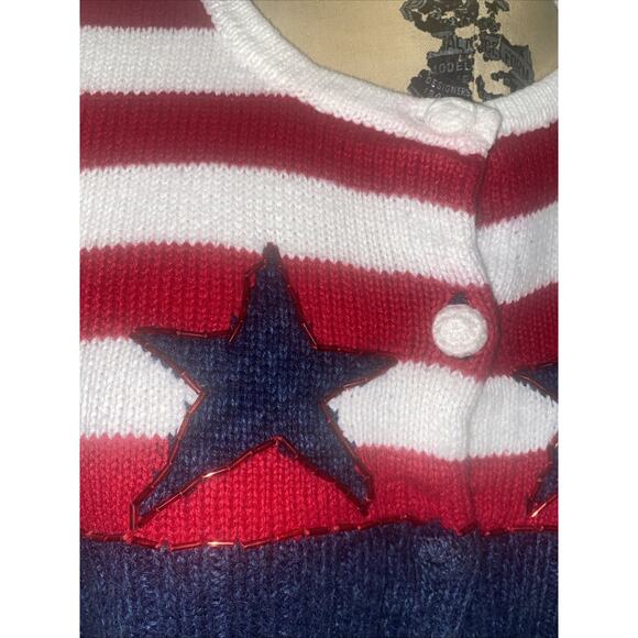 Vintage Tiara International American Flag Button Front Cardigan Sweater Women XL - Picture 3 of 10